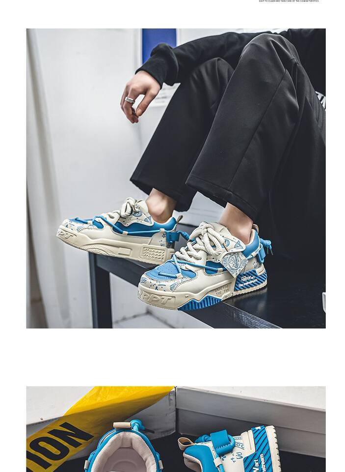 Giày sneaker nam đế dày tăng chiều cao, thân thấp dây buộc, phối màu trơn — 6678 Trắng Xanh Lục, 6678 màu Milan, 6678 trắng đen chi tiết 7