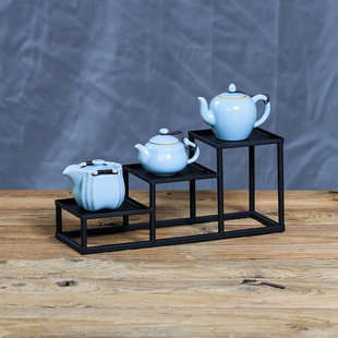 Small Bogu Shelf Duobao Pavilion Simple Modern Japanese Style Wrought Iron Purple Sand Pot Shelf Small Desktop Storage Rack He Zhizhang