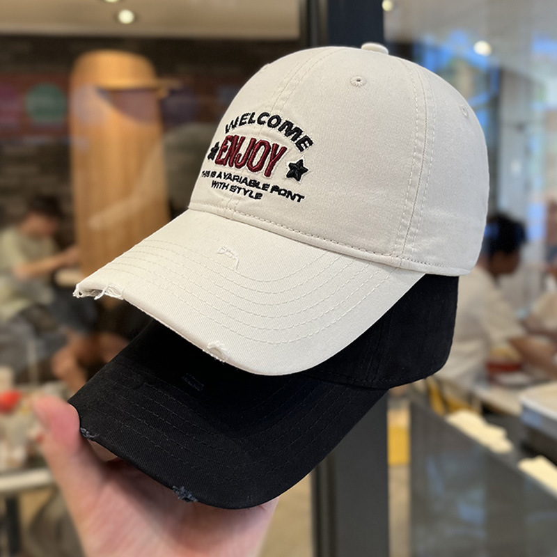 Sombreros de béisbol bordados de letras retro estadounidenses mujeres primavera y otoño calles versátiles muestran cara pequeña sombrero de boca de pato de pareja