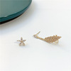 Fashionable asymmetrical zirconium, silver needle, ear clips, earrings, Japanese and Korean, micro incrustation, flowered