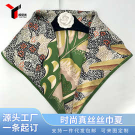 真丝丝巾简约印花围巾时尚民族风小方巾绑发百搭保暖围脖披肩女