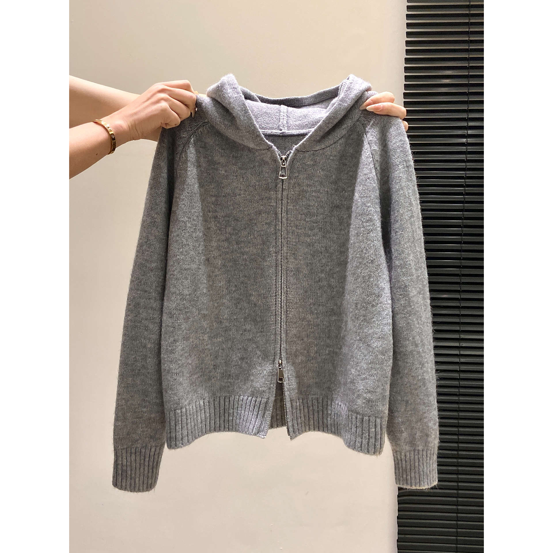 Casual Double-Zip Knit Cardigan for Women, Soft Sweater, Spring and Autumn Korean Style Trendy Top, Youthful Cardigan
