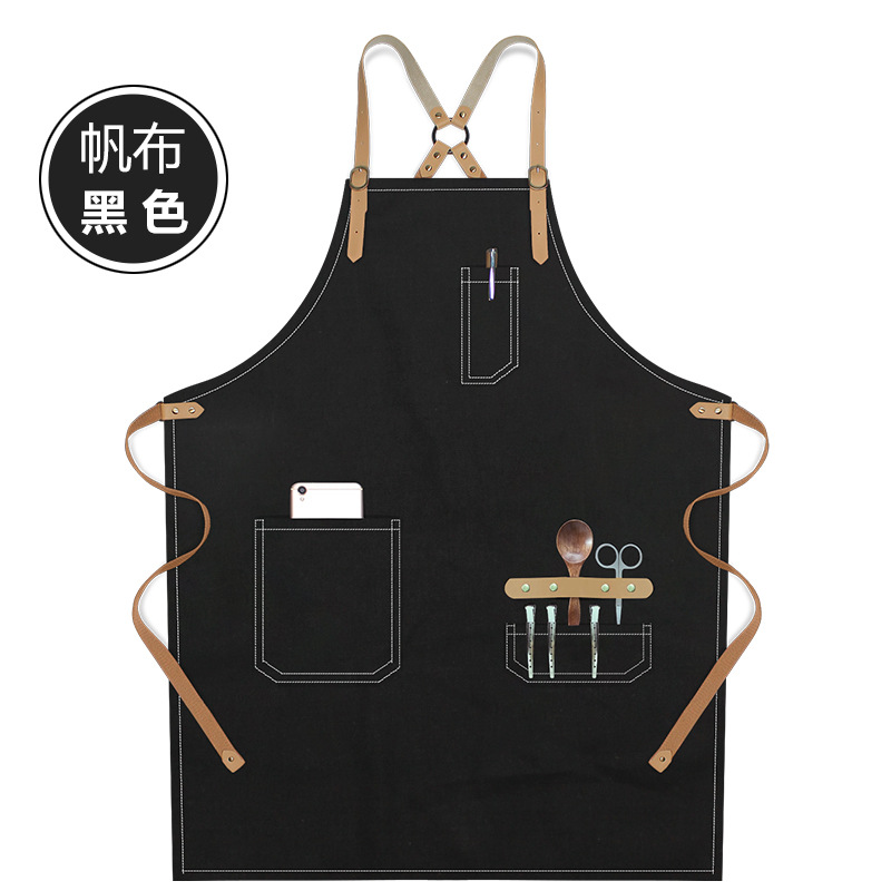 Transfronterizo Amazon lona delantal logo personalizado minimalista de moda restaurante bar barista delantal de trabajo al por mayor