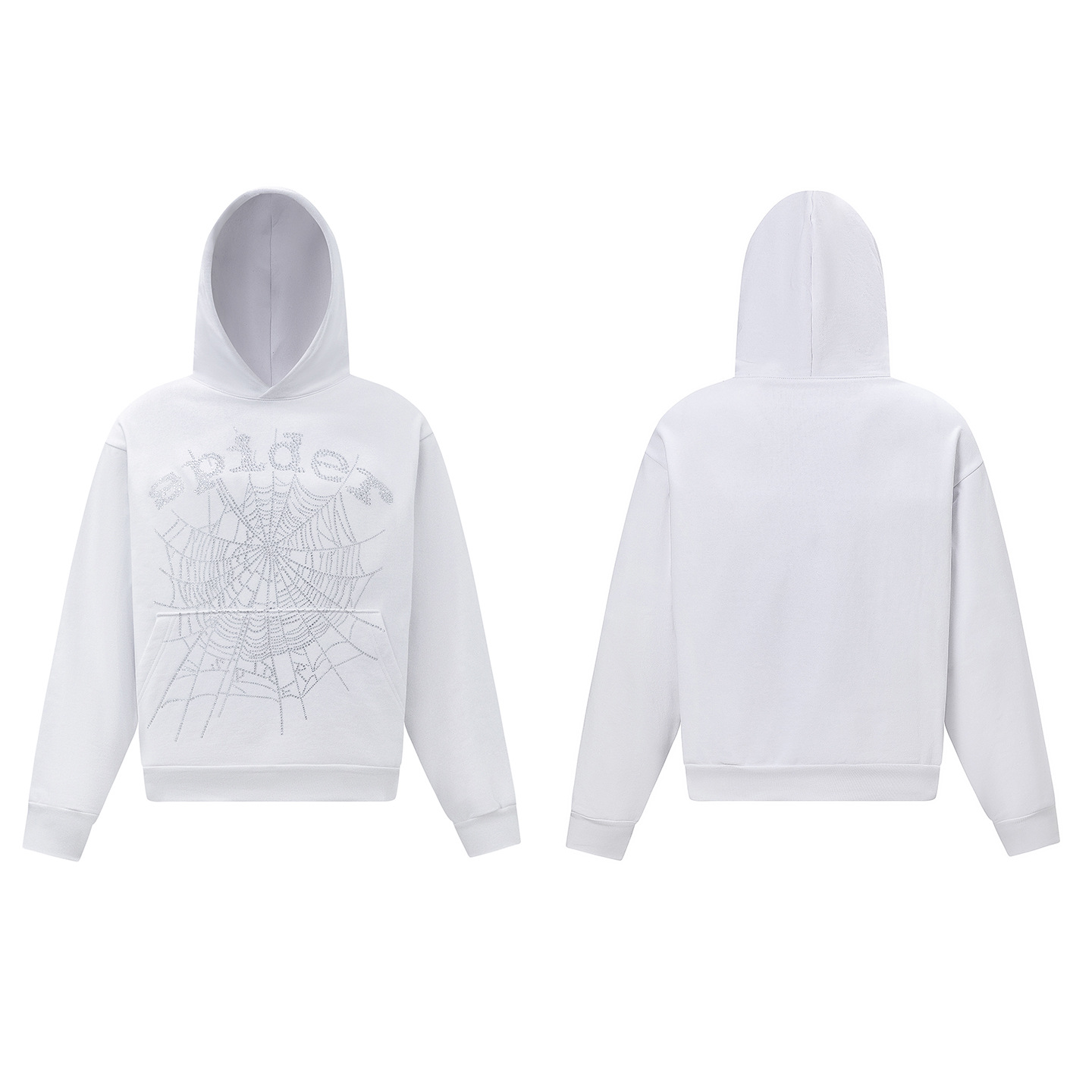 Sp5der Young Thug 555555 Hoodie Rhinestone Web White