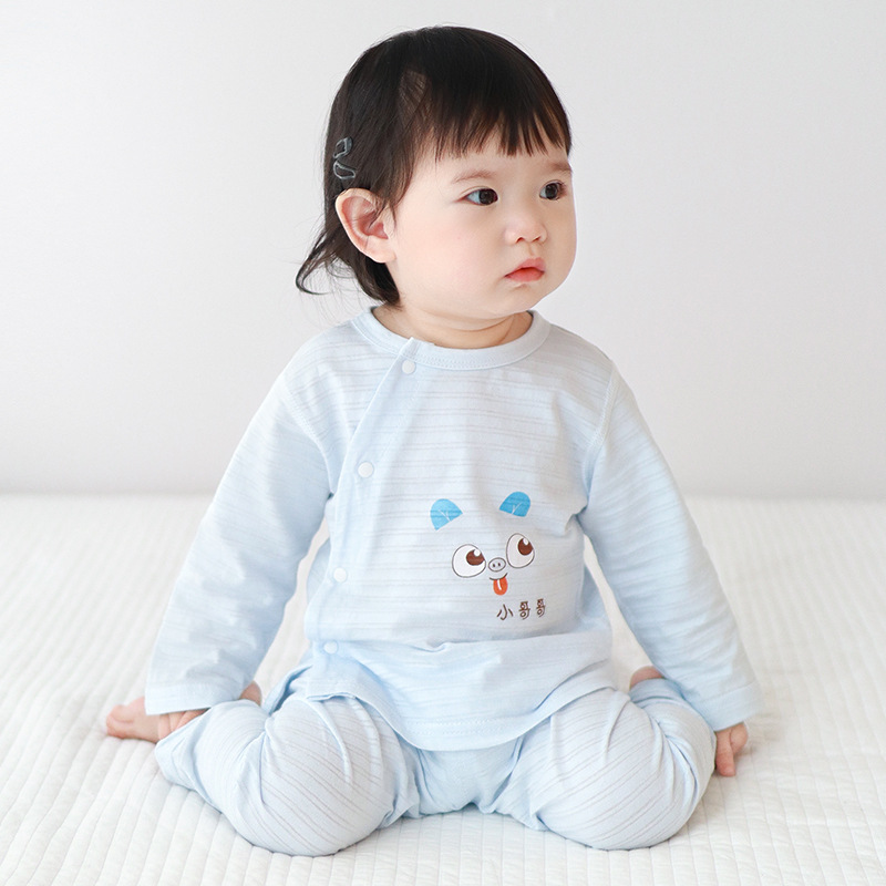 Bebé de manga larga juego de verano para niños niñas algodón delgado dividido aire acondicionado para niños pijamas de verano ropa de bebé