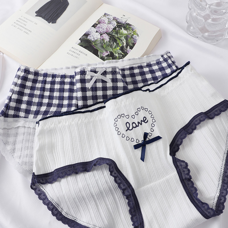 Cute Printed Bow Underwear for Girls Pure Cotton Student Girl High School Student Briefs Japanese Style Cartoon Underwear