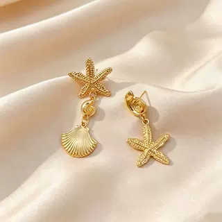 欧美热销款个性不对称金色海星耳钉夸张长款独特百搭高级感女耳坠
