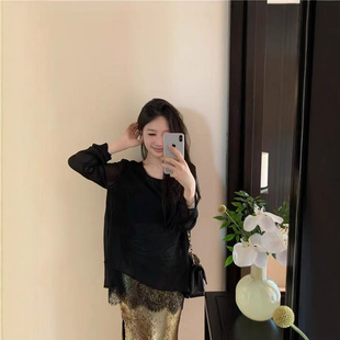 Thin Unique Top 2025 Summer Loose Slim Belly Covering Chiffon Blouse Multicolor Lace plus size Chiffon Blouse