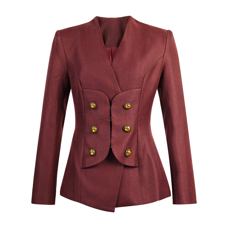 Áo blazer ôm eo nữ màu đỏ tía phong cách công sở — màu đỏ tía đậm