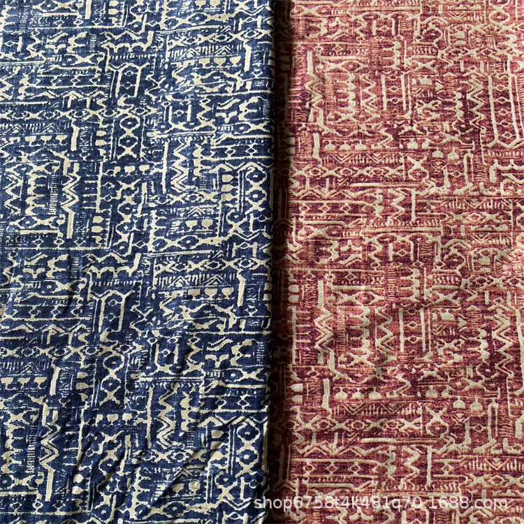 棉麻印花布料 民族风泼墨仿蜡染 波西米亚面料丽江靠枕桌布麻裙