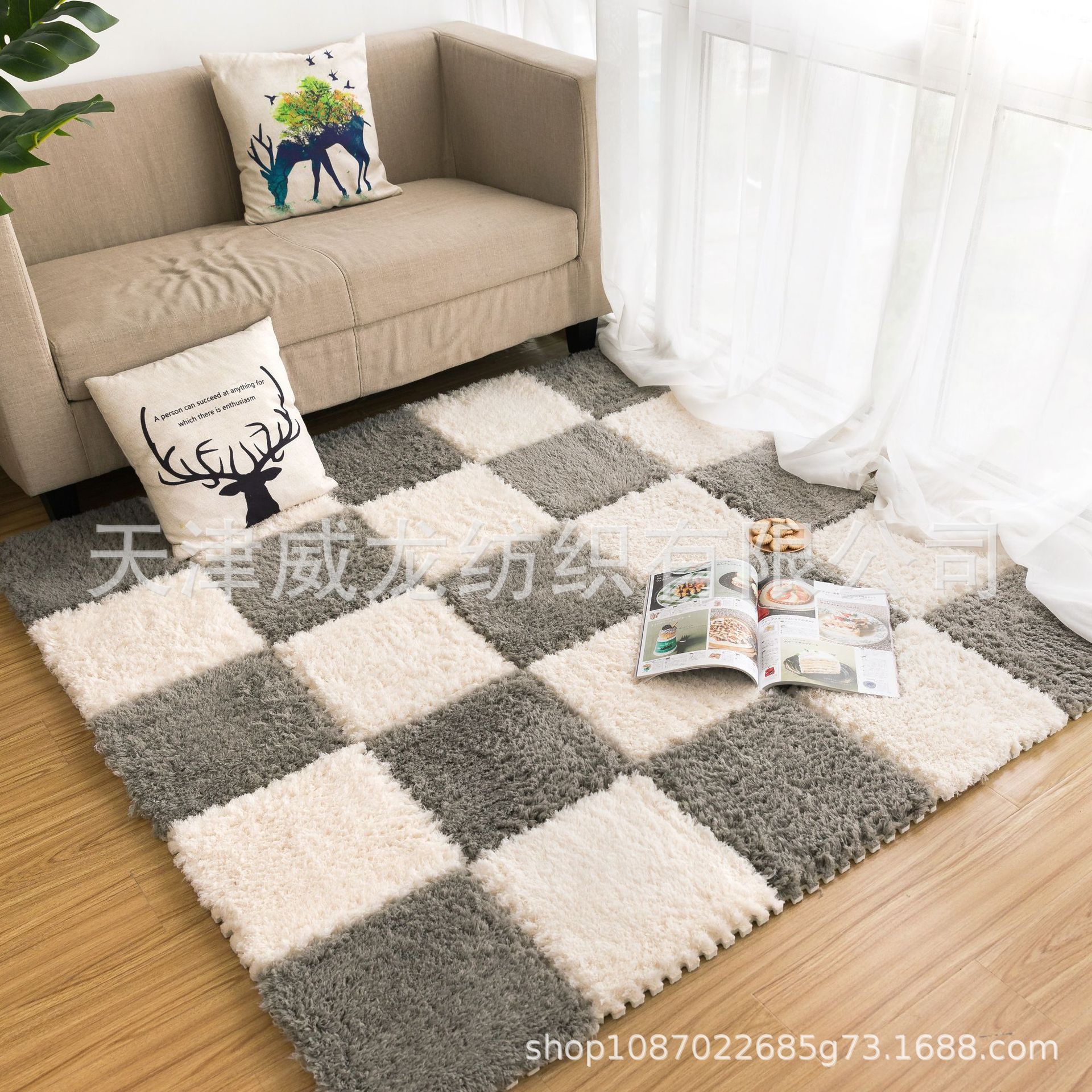 Living Room Splicable Super Soft Suede Carpet Puzzle Foam Mat Children's Climbing Mat Machine Washable Bedroom Bay Window Carpet