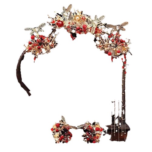  New Arrival Chinese-Style Wedding Headdress with Tassels—Elegant, Face-Slimming Bridal Tiara in Traditional Style