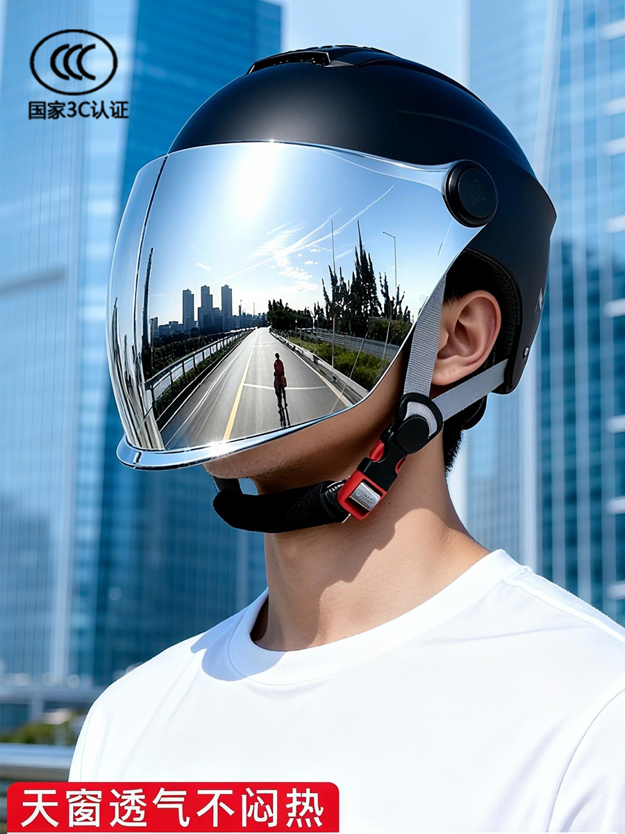 2026 New Model Motorcycle Helmet for Men, Summer Sun Protection, Uv Protection Lenses, National Standard 3C, Breathable Half Helmet for Women, Suitable for Electric Vehicles