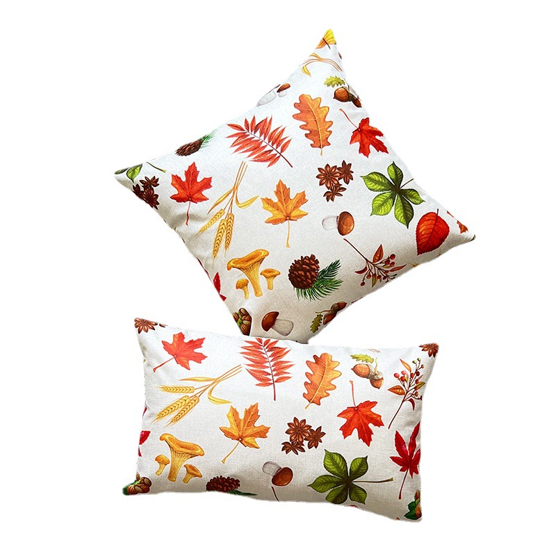 Cross-border exclusive for autumn harvest maple leaf pine cone ginkgo leaf printing encryption linen pillowcase sofa cushion cover_voghion.com