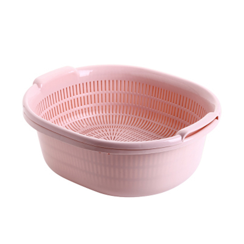 Double-layer Vegetable Large Basket, Kitchen Plastic Perforated Rice Washing And Multi-purpose Draining Basket Set,_voghion.com