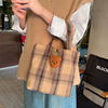 Cute shoulder bag, small bag, handheld fashionable linen bag to go out, Korean style, with little bears