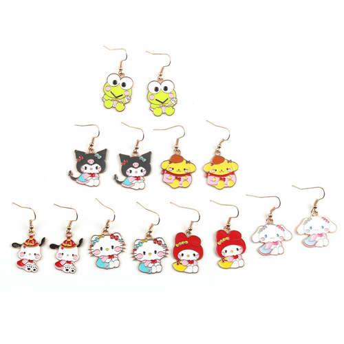 New Love Sanrio Earrings Ear Hooks Cute Cartoon Alloy Pendant Earrings Kuromi Melody Cinnamon Dog