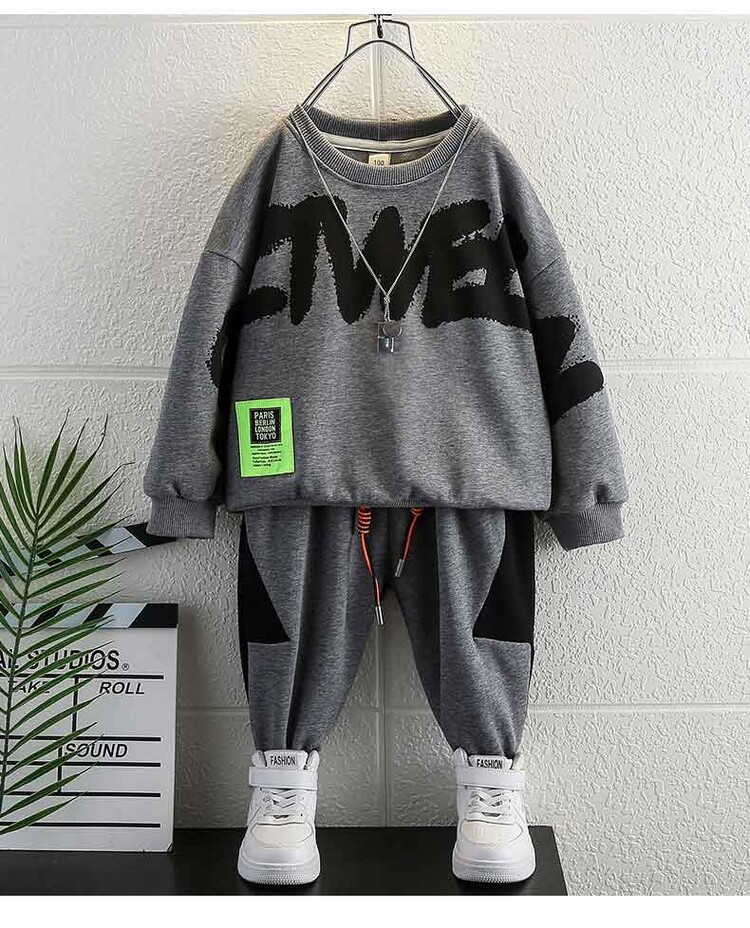 Boys' Lightning 2024 Spring and Autumn New Style Handsome Casual Hoodie Sports Set Children's Clothing_voghion.com