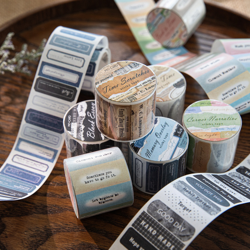 Mo Mo White Kraft Paper Label Die-Cut Tape Time Monologue Series Retro English Handbook Decorative Tape