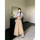Fashion suit Striped Shirt Top Women's Summer Small High Waist Split Skirt Long Skirt Two-piece Set