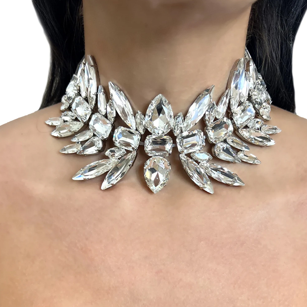 Amazon Hot Selling Geometric Necklace Exaggerated Rhinestone Necklace Stage Personality Accessories Women Necklace