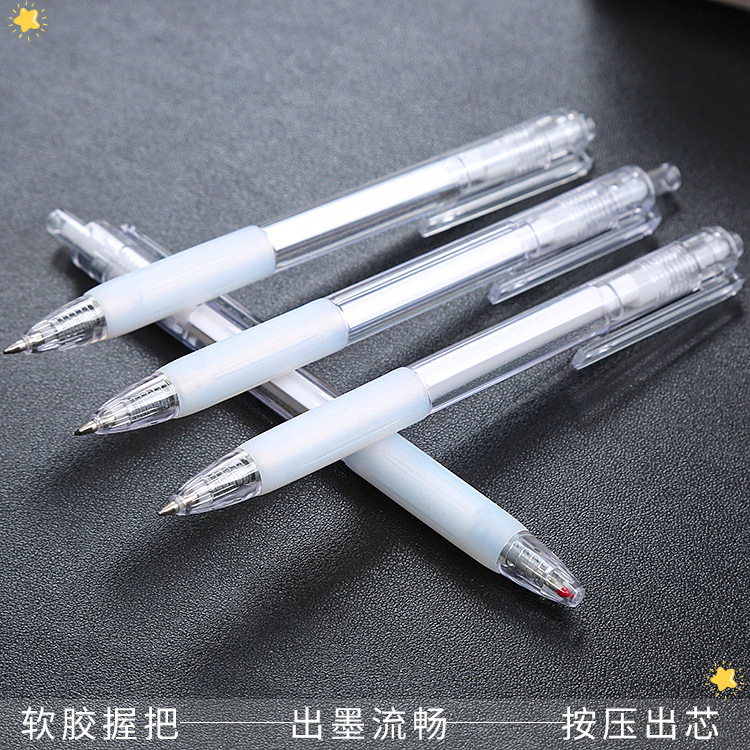 Simple no-impresión estilo push gel pluma transparente 0,5mm negro Oficina papelería rebote agua pluma prensa firma pluma