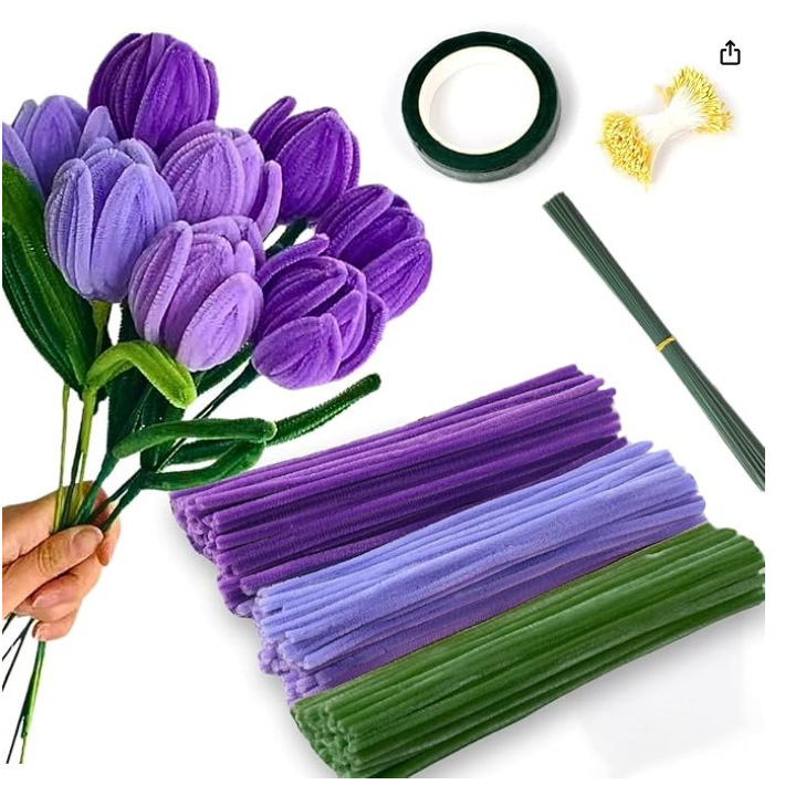 Wholesale Encrypted 300 Purple Tulip Twist Sticks Craft Supplies Flower Stems Flower Core Gardening Tape DIY Set