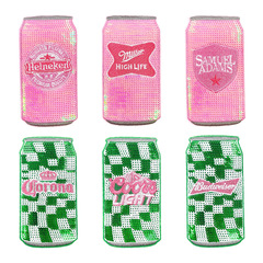 ビール缶スパンコールパッチ ハイネケン バドワイザー コロナミラー ハイライフ、刺繍布パッチ