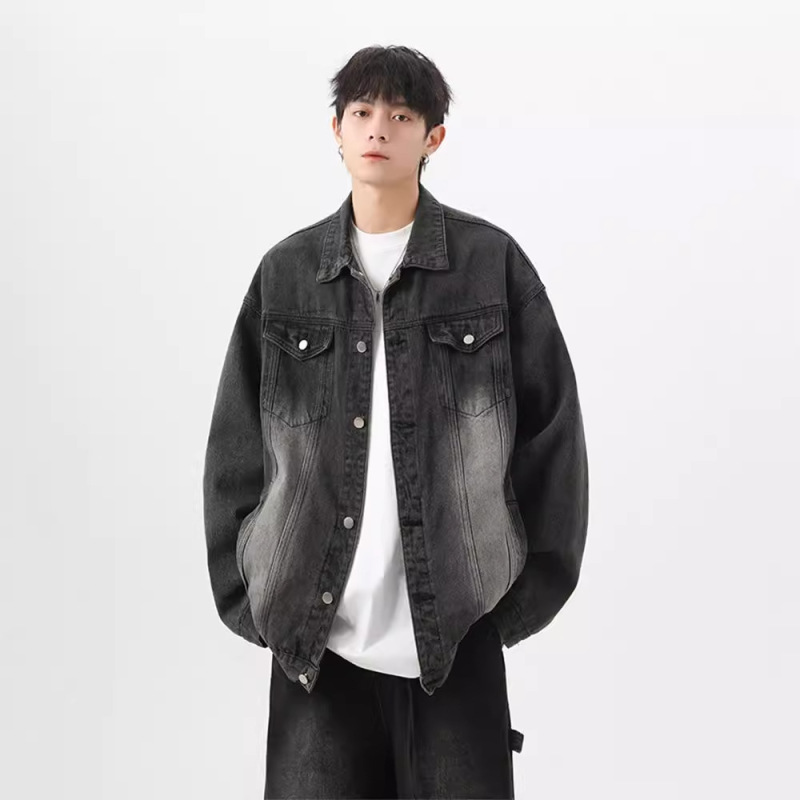 High Street Denim Coat Men's Autumn American Style Washed Old Aviator Jacket Retro Trendy Brand Couple Top