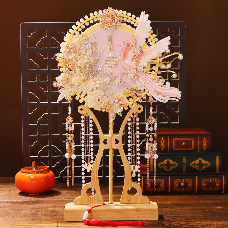 2色両面重工団扇花嫁結婚diy材料包古風手作り秀禾高級マスク喜|undefined