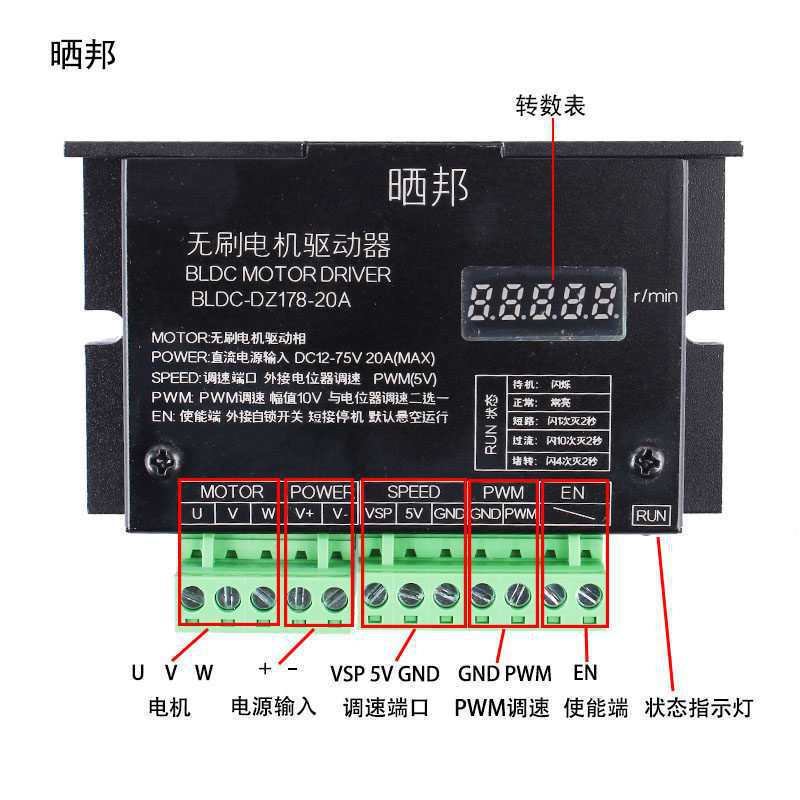 Bldc Three-Phase Brushless Dc Motor Driver Board 1500W Control Board Pwm Speed Regulator with Tachometer