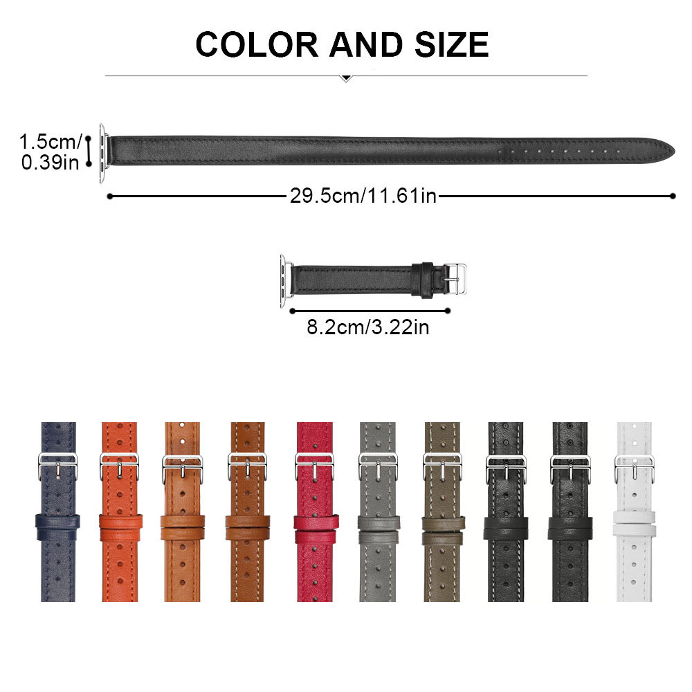 Correa de adelgazamiento de cuero genuino para Apple Watch iwatch8/7/6/5/4/3/SE doble círculo correa de cintura pequeña