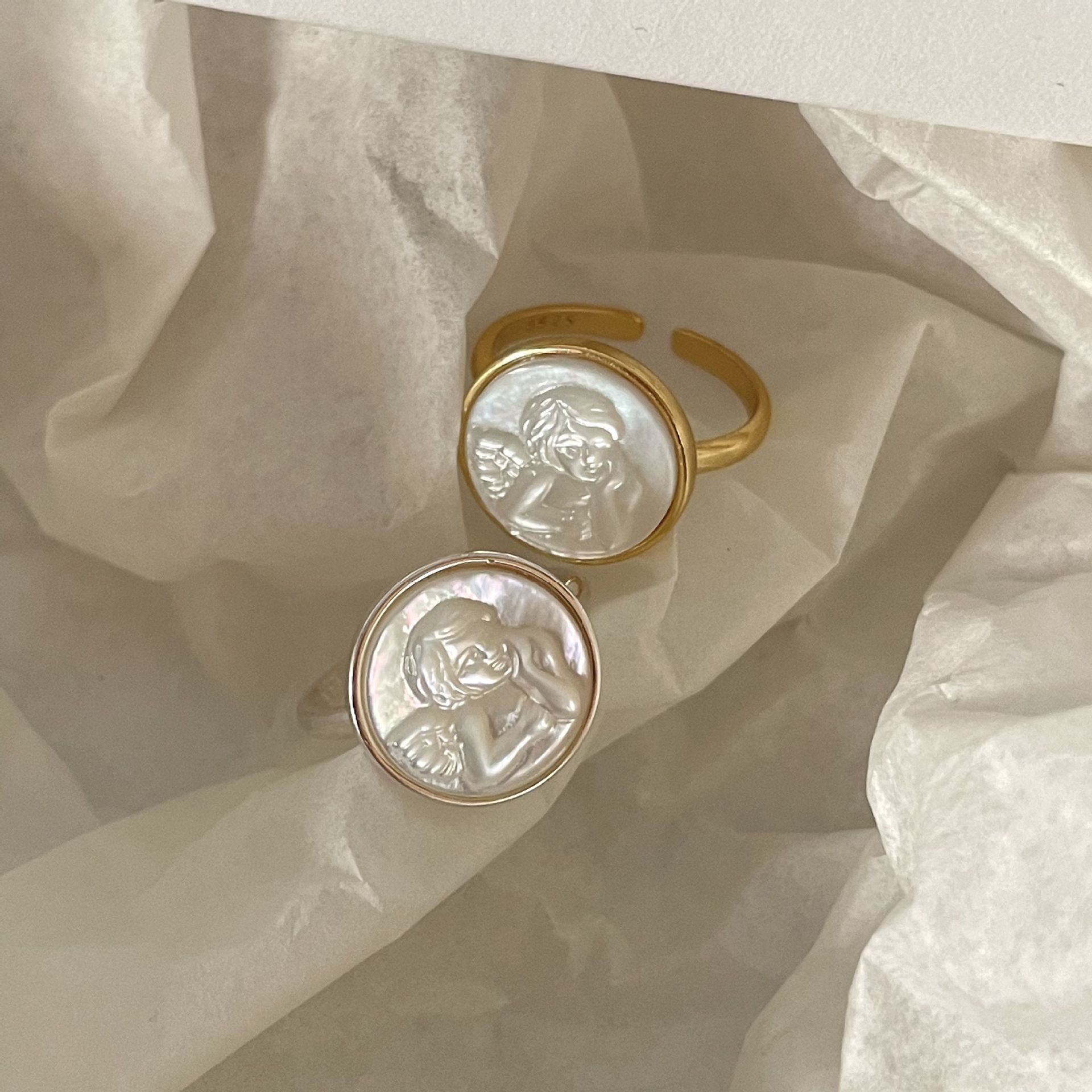 925 Sterling Silver Material 925 Sterling Silver Shell Angel Open Rings