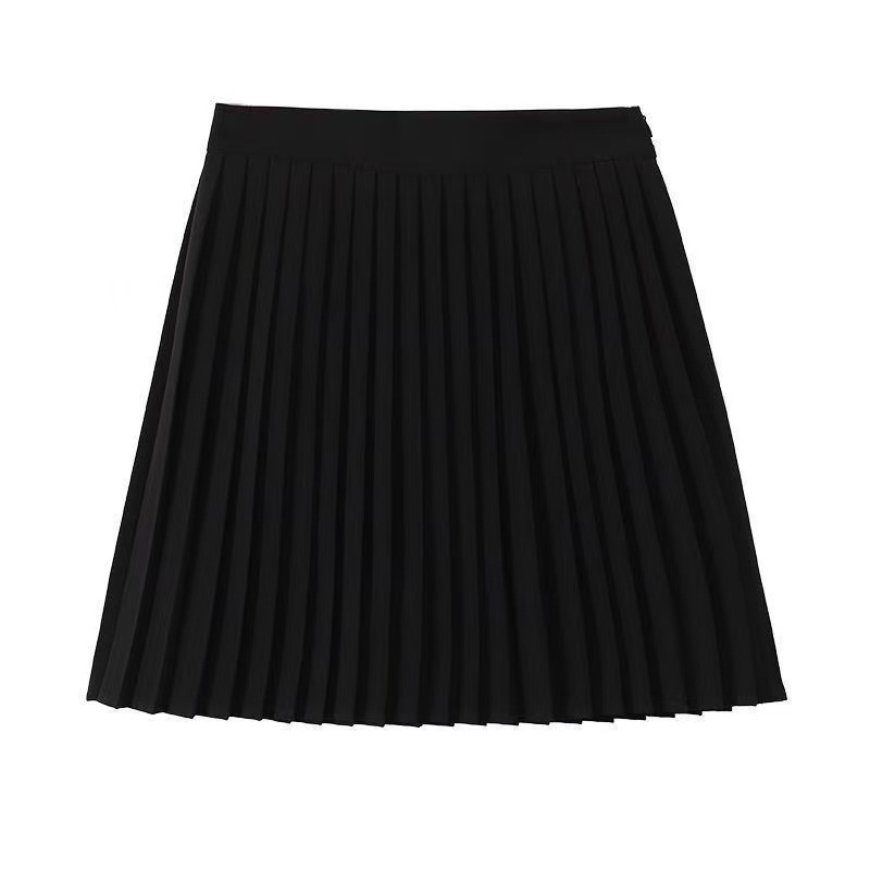 High-Waisted Pleated Mini Skirt with Built-in Safety Shorts, Black A-line Office Style — detail image 6