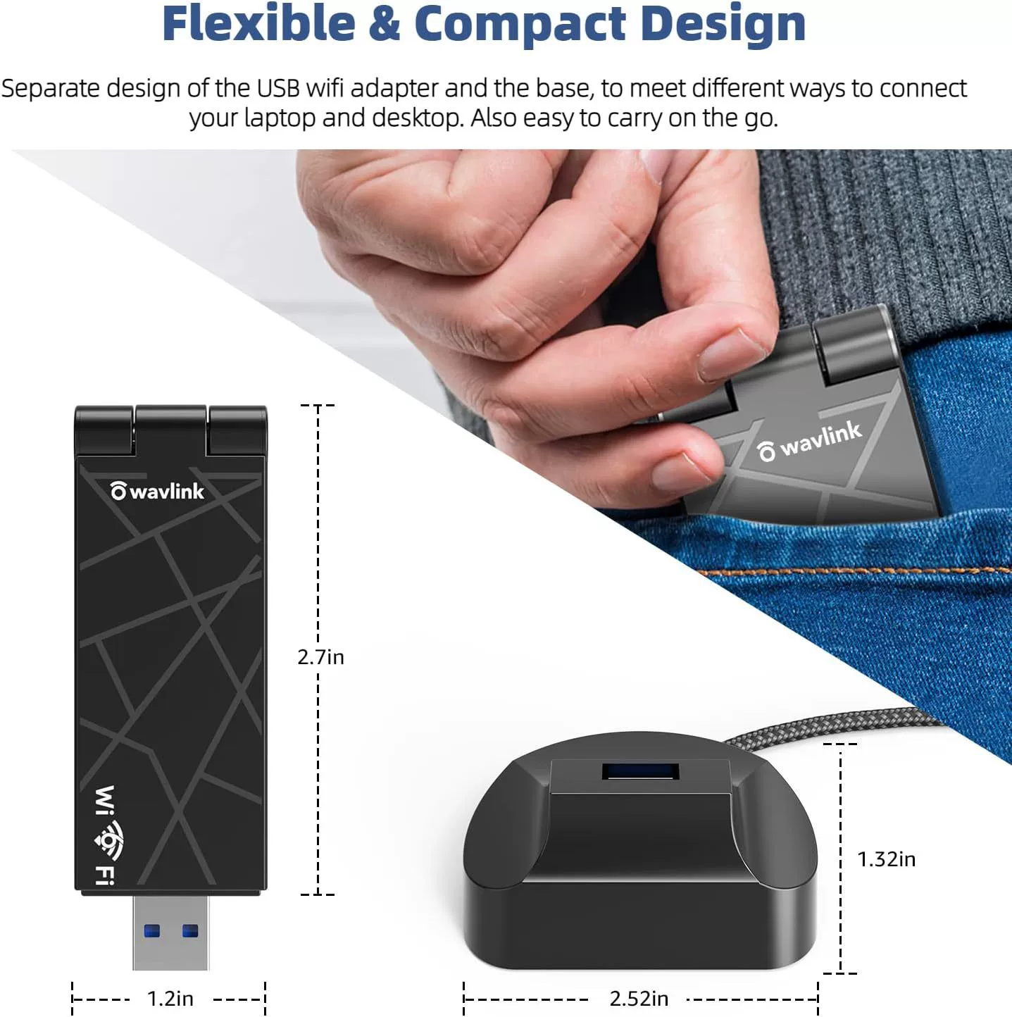 Wavlink is suitable for computer dual -frequency wireless AX1800 WIFI 6 usb network adapter