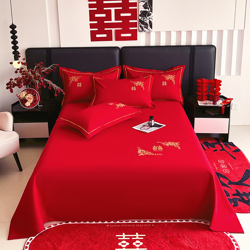 Big Red Wedding Bed Sheetss, Bridal Room Decoration, Dowry Bed Sheetss, New House Festive Embroider, Wedding Bed Sheetss with Happy Words