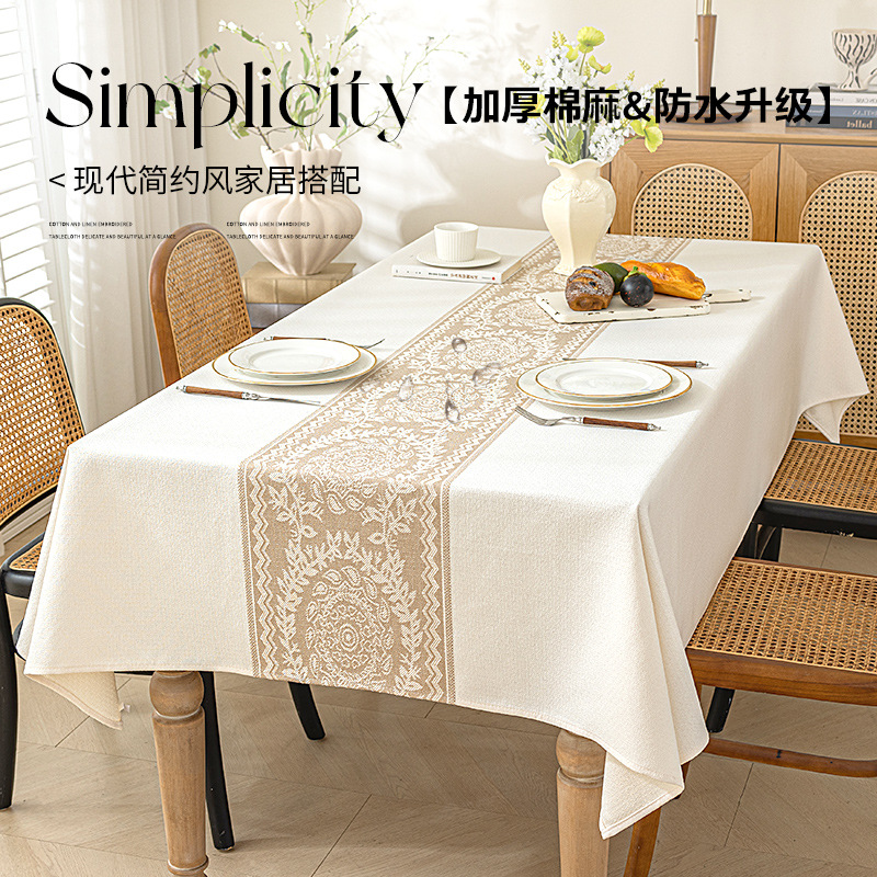 国境を越えた売れ筋の模造綿とリネンのテーブルクロス、防水性と耐油性、厚みのある高重量のコーヒーテーブルクロス、家庭用テレビキャビネットカバー卸売