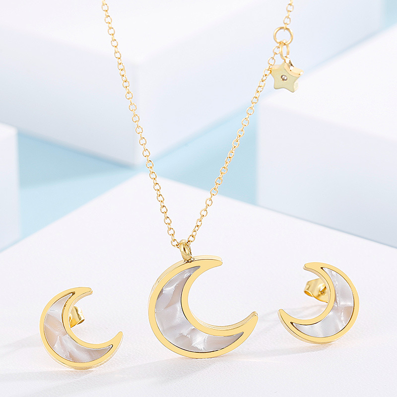 Fashion Moon Titanium Steel Plating Earrings Necklace 1 Set display picture 6