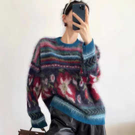 [拉绒系列]费尔岛毛衣女秋冬提花羊毛针织衫2025新款女装百搭上衣