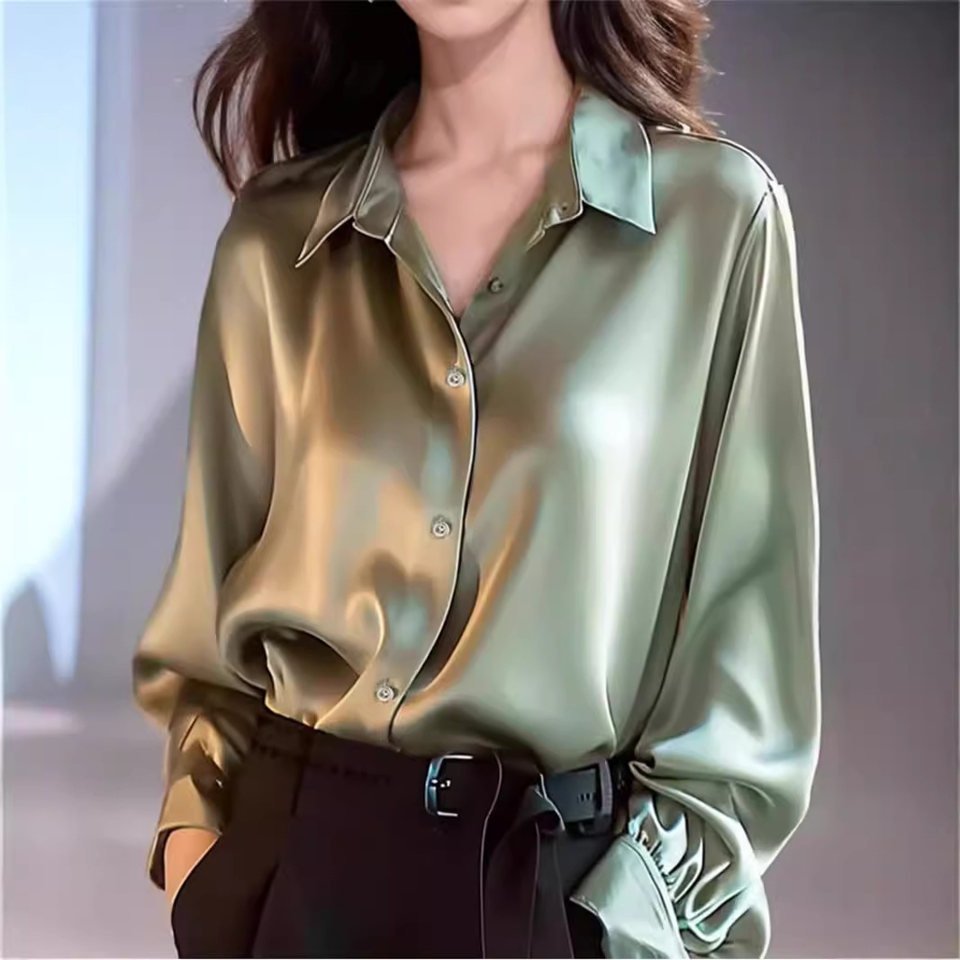 2025 New Triacetate Satin Silk Shirt Women's Long-sleeved Top Design Niche Commuter Suit