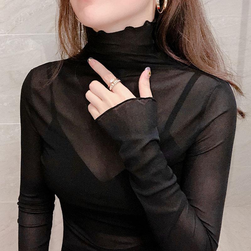 High-Neck Mesh Base Shirt for Women, Long-Sleeved, 2024 Spring and Autumn New Style, Lace Inner Wear, Stylish and Versatile, Thin Transparent Top High-Neck Mesh Base Shirt for Women, Long-Sleeved, 2024 Spring and Autumn New Style, Lace Inner Wear, Stylish and Versatile, Thin Transparent Top