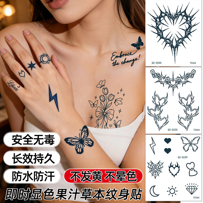 Cross-Border Juice Herbal Tattoo Stickers Waterproof and Long-Lasting Small Fresh Artificial Tattoo Temporary Disposable Tattoo Stickers Customization