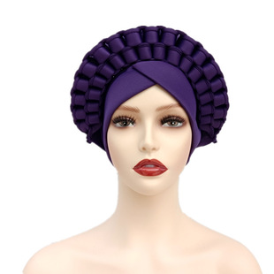 New Muslim Turban Hat Space Layer Solid Color Adjustable Hat Autogele African Hat in Stock Wholesale