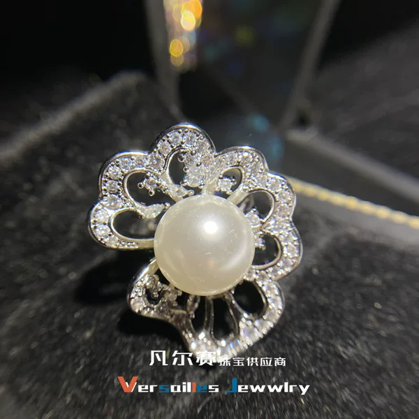 Versa bright gem 14mm bead ring plated 18K niche design Gold disc micro inlaid zirconium pearl ring