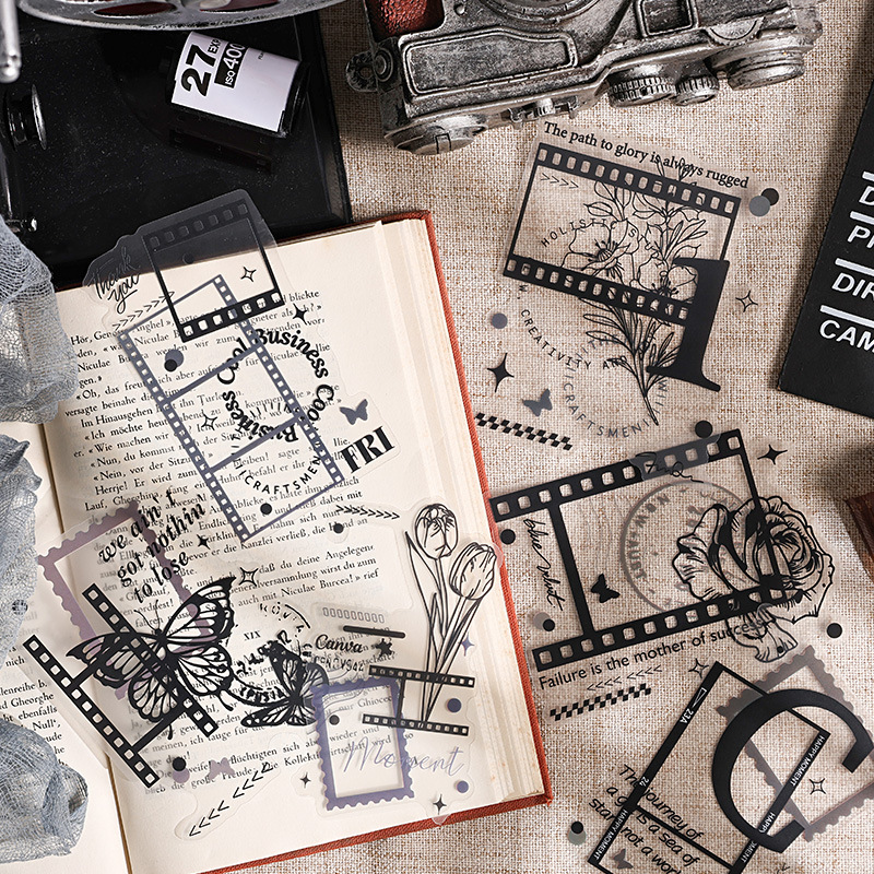 Oscuro elegancia flor Yun niebla superficie impermeable pet pegatinas diy diario pegatinas transfronterizas retro película material de decoración pegatinas