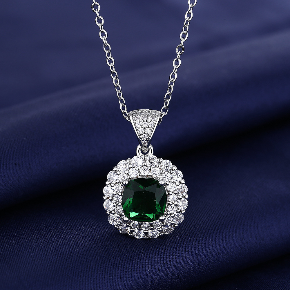 Europeo y americano nuevo transfronterizo de tres piezas conjunto de alto grado Esmeralda joya COLLAR COLGANTE anillo pendientes diamante completo joyería femenina