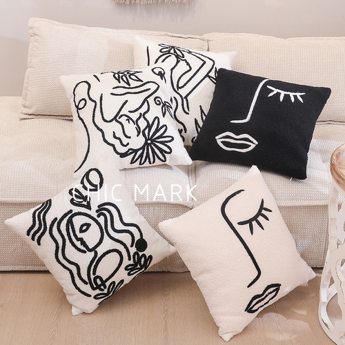 Nordic Cross-Border Cotton Geometric Full-Embroidery Towel Embroidery Pillowcase, Instagram-Style Bedside & Sofa Cushion Cover—Wholesale