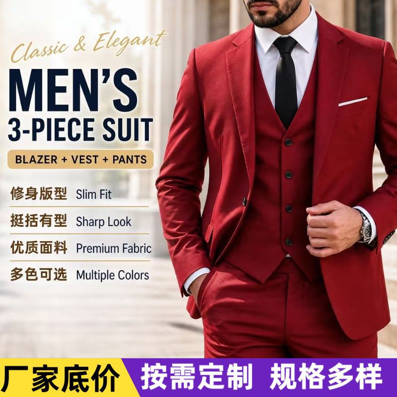 Foreign Trade Amazon Men's Suit Set, High-End Formal Wear, Groom's Suit, Wedding Dress, Banquet Suit, Three-Piece Suit