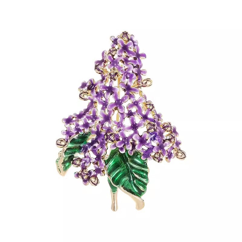 紫のライラックの花のブローチの高級な女性の気質のエナメルの色の胸の花の小さい大衆の高級感の防光ピンは装飾品を配合します。|undefined