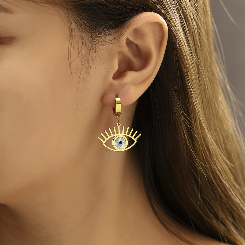 Fashion Devilu0027S Eye Stainless Steel Gold Plated Shell Earrings 1 Pair